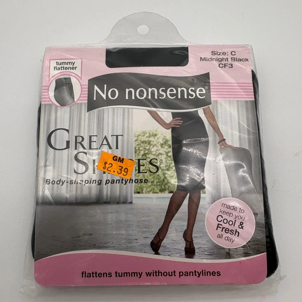 No Nonsense Great Shapes Tummy Flattener Pantyhose Midnight Black CF3 Size C NEW